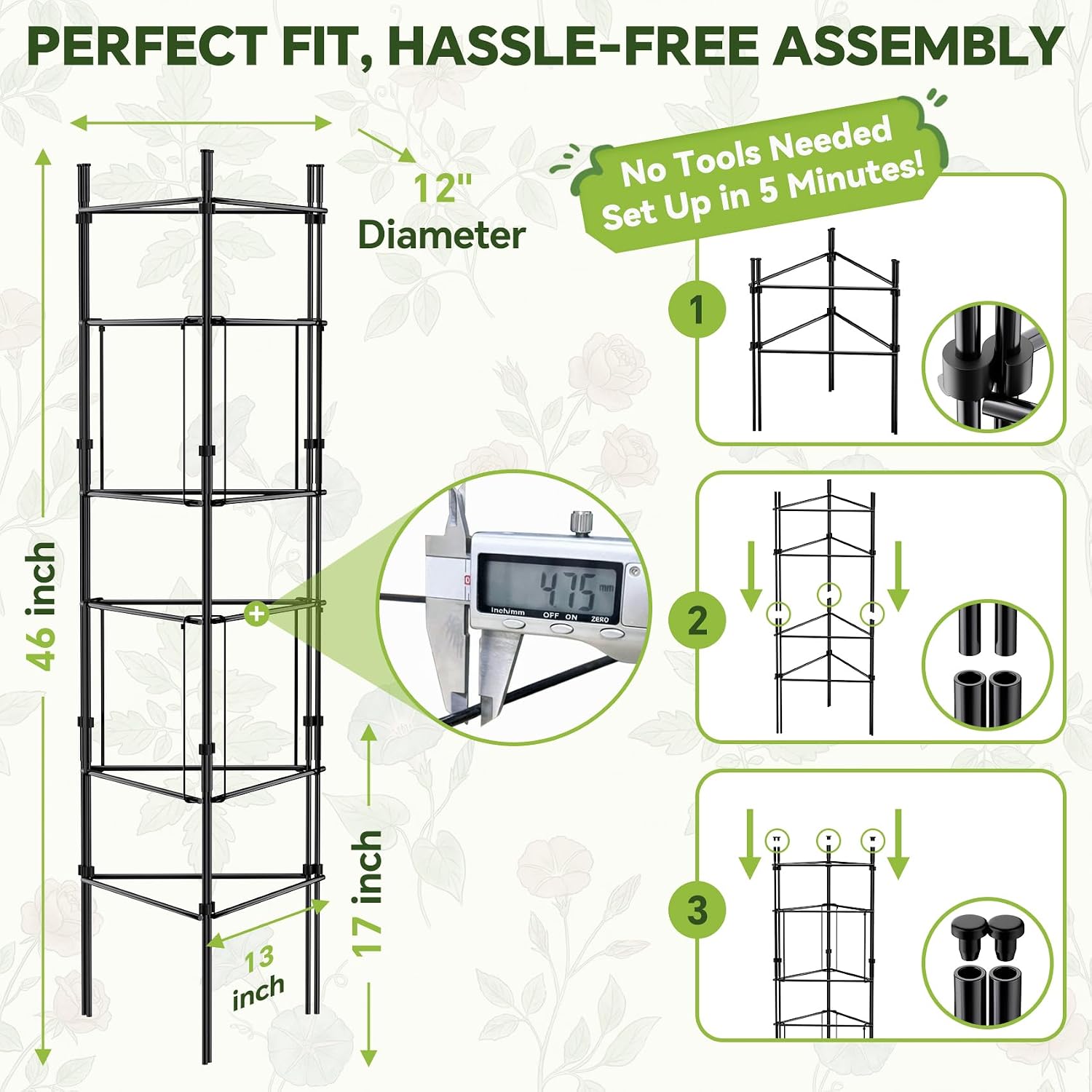 46 Inch Heavy Duty Metal Tomato Cage for Garden - 3 Pack Metal Steel Tomato Cages, Panel-Assembled Garden Trellis