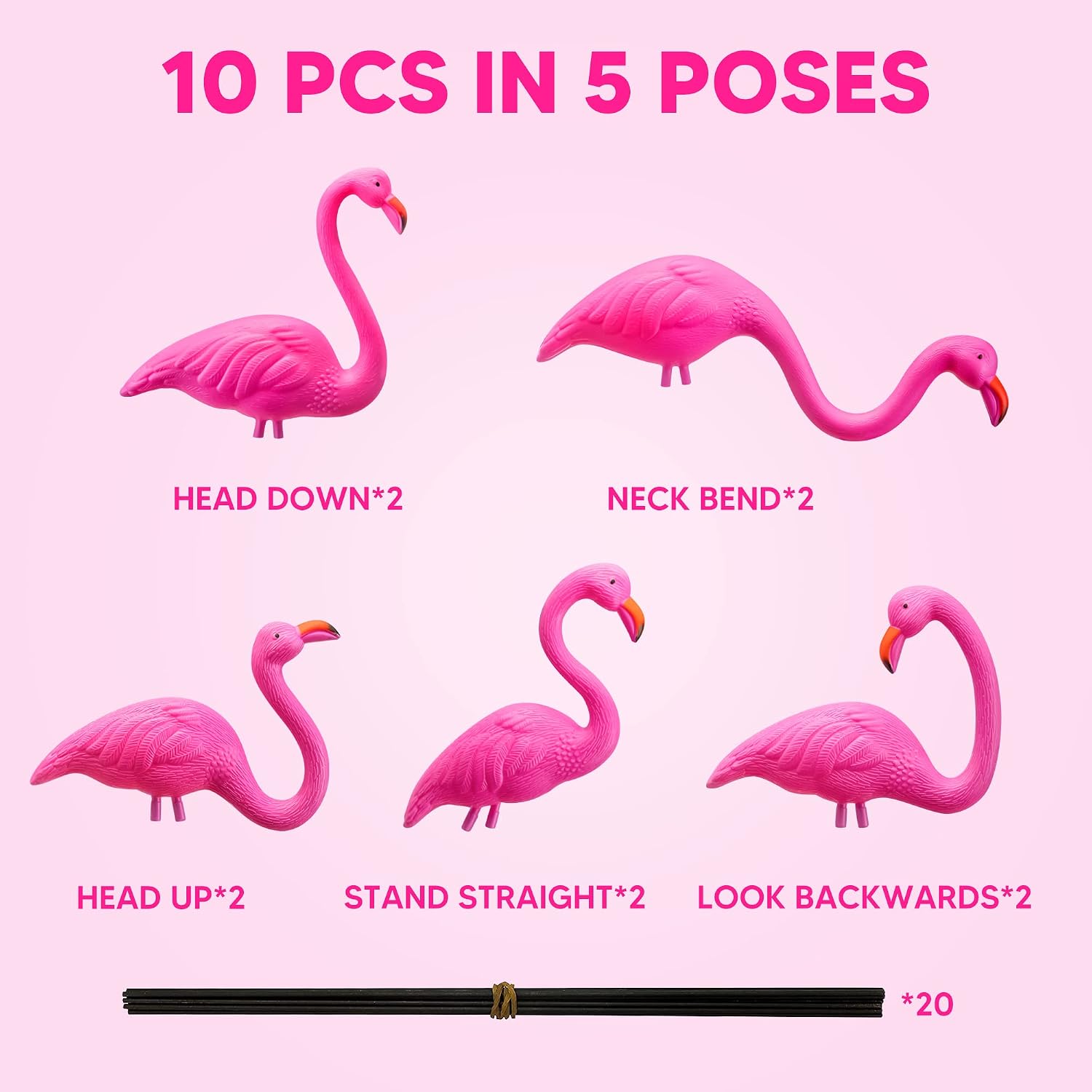 JOYIN 10 Pack Small Yard Flamingos Ornament Stakes, Mini Pink Flamingo Yard Decorations, Mini Lawn Plastic Flamingo