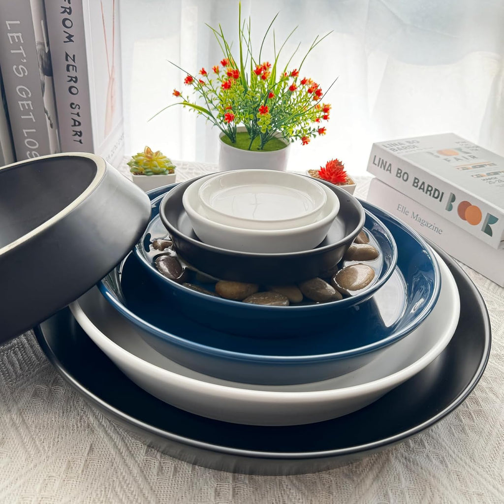 Ceramic Plant Saucer Tray 4 Pcs 4 5 Inch White, 5" OD x4.25 ID x1.18 Deep| Round Sturdy Heavy Duty Glazed Bevel Planter