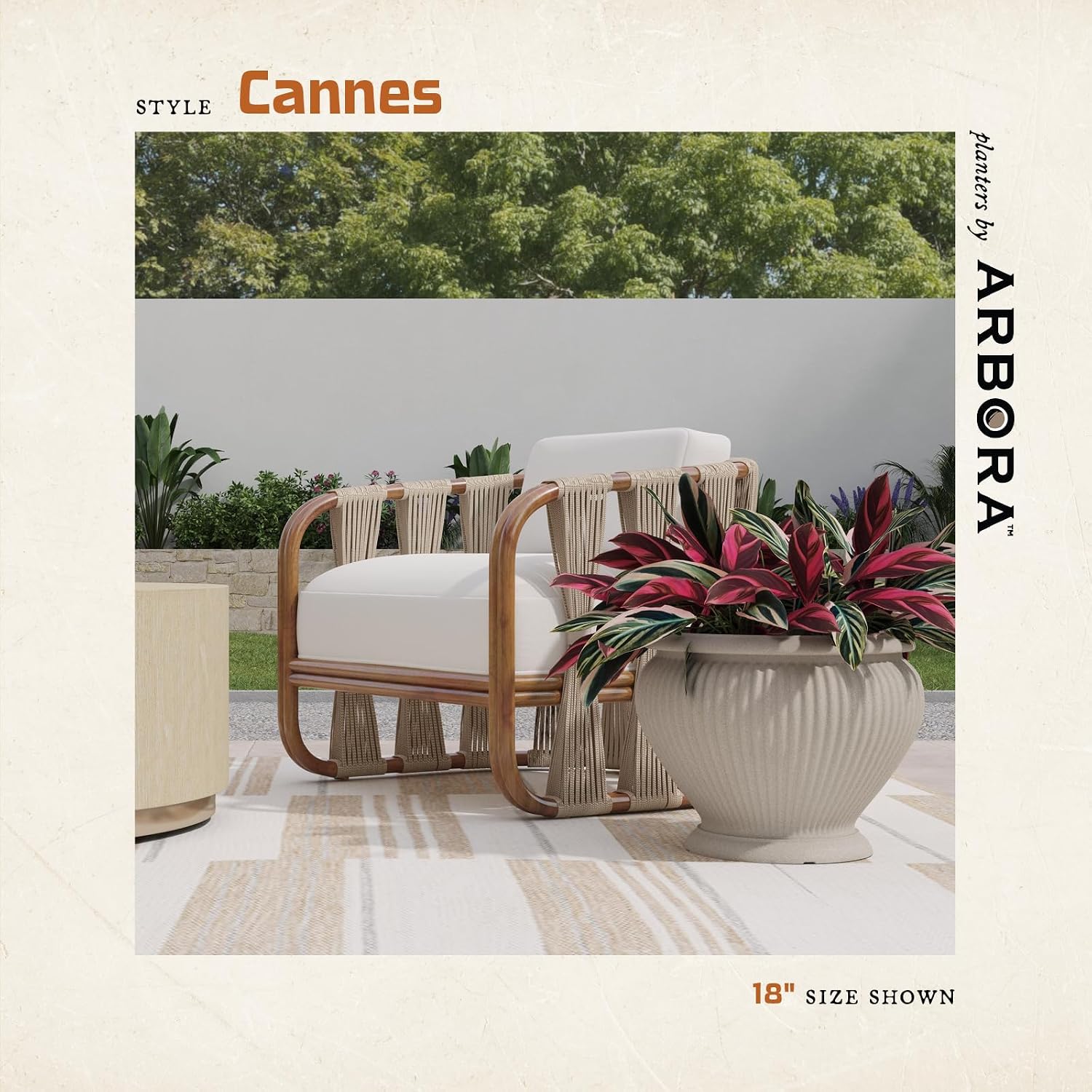 ARBORA 18" Cannes Urn Planter - Lightweight Polyresin Decorative Plant Pot | Lightweight with Stone-Like Look, UV +
