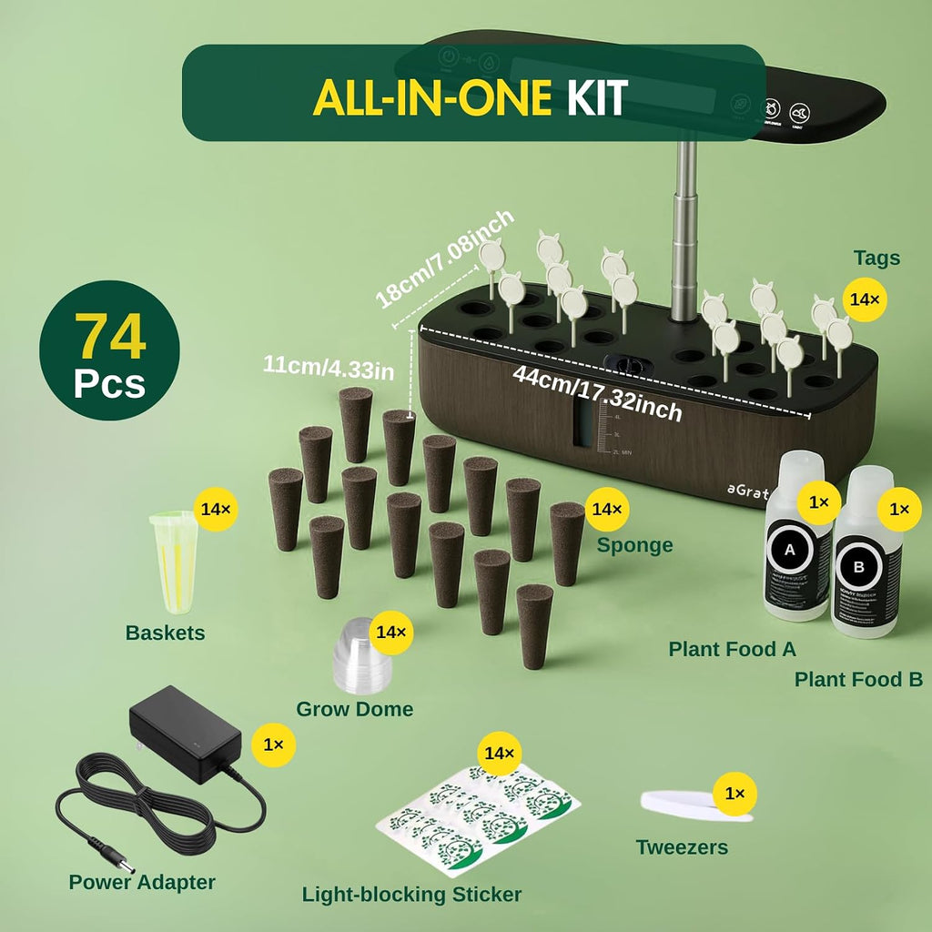 Hydroponics Growing System Kit, Indoor Herb Garden, 14 Pods Upgraded LCD Display, LED Grow Light Quiet Smart Water Pump