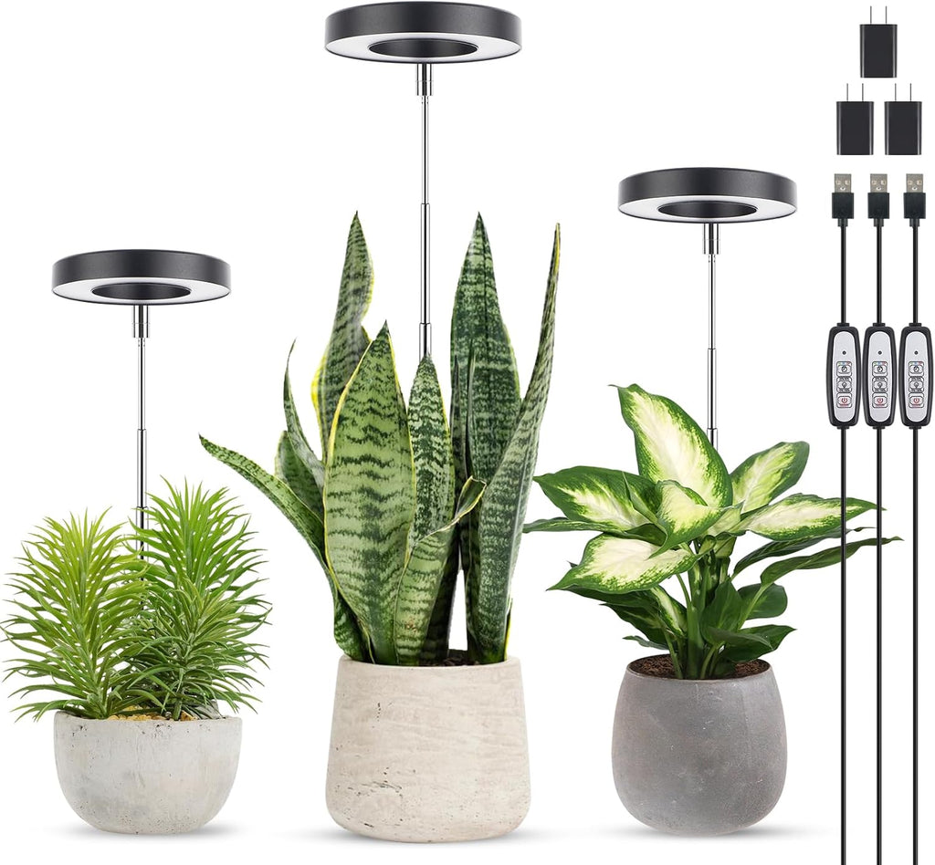 LORDEM Full Spectrum LED Grow Light for Indoor Plants, Black, 3 Packs