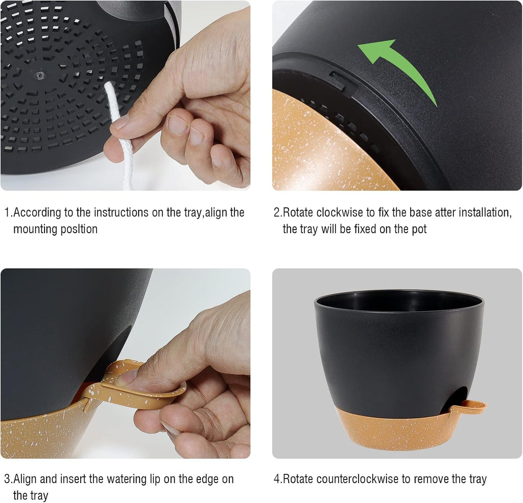 UOUZ Large Self Watering Pots, 12/10/9 Plastic Planters with High Drainage Holes and Deep Reservoir for Indoor Outdoor