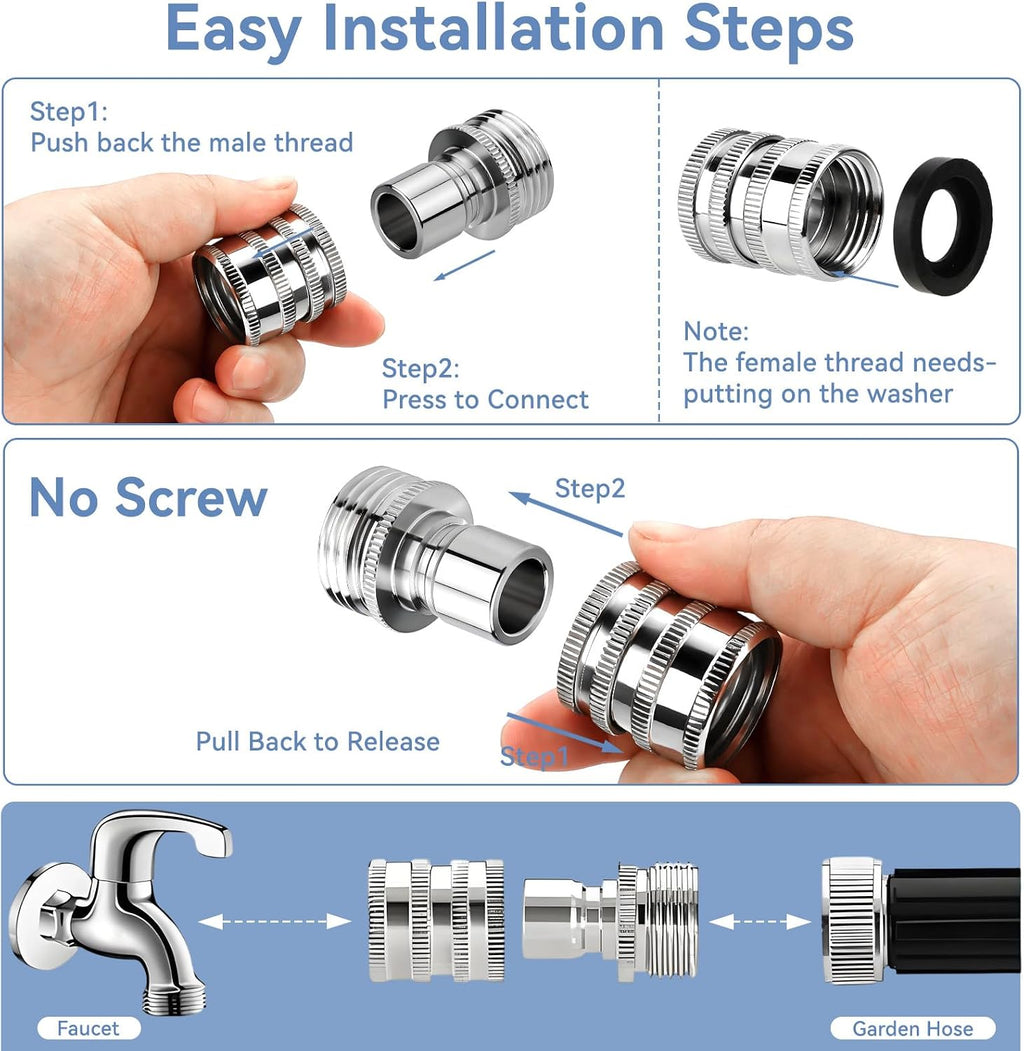 5 Pack 2026 New Stainless Steel Garden Hose Quick Connect Fittings, Quick Release Connect Fitting sets, 1/2 to 3/4 Inch