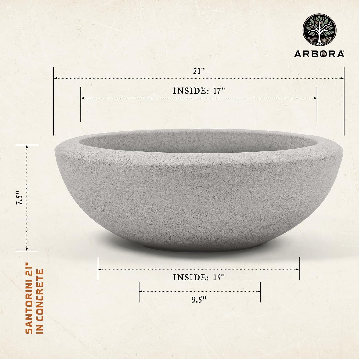 ARBORA 21" Santorini Bowl Planter - Lightweight Polyresin Outdoor Plant Pot | Lightweight with Stone-Like Look, UV +
