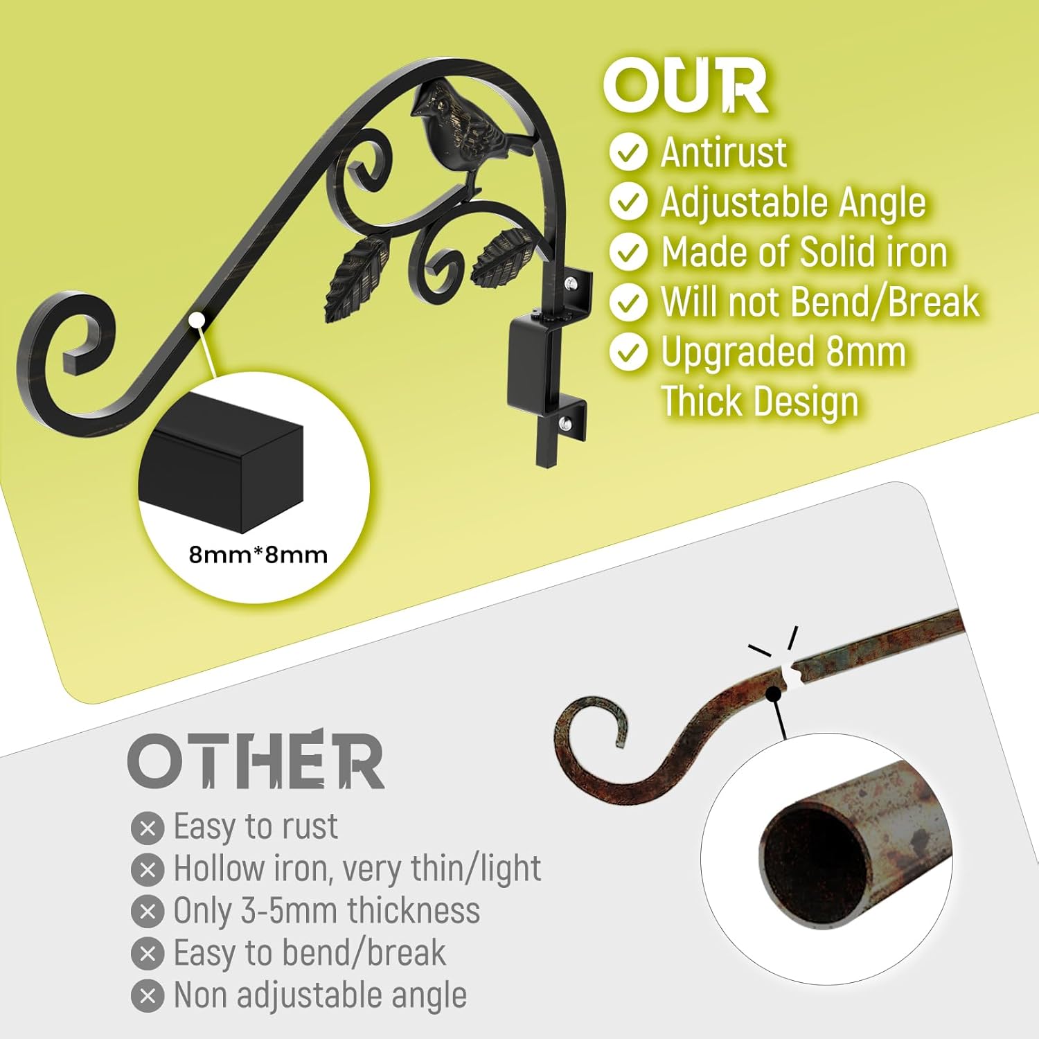 Plant Hangers Outdoor, 4 Pack 15.15 inch Swivel Plant Hangers Indoor Wall Mount Sturdy Wrought Iron Plant Wall Hanger
