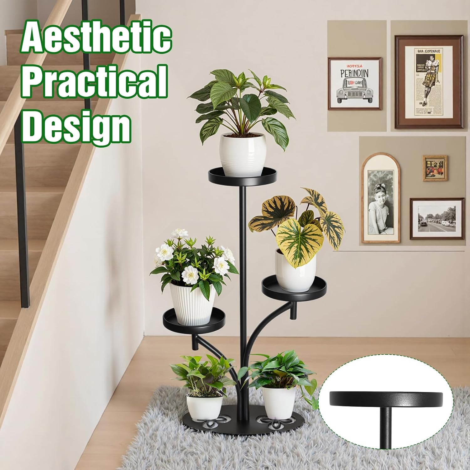 3 Tier Metal Plant Stand Indoor, for Patio, Living Room, Bedroom | Tiered Modern Round Plant Stand, Petal-Shaped