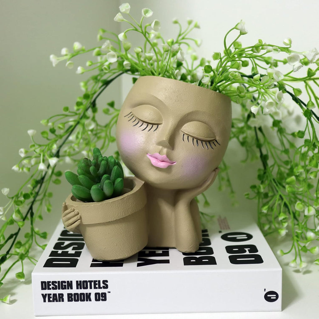 Dolkgy Face Planters Pots Head Planter, Unique Plant Pots for Indoor Outdoor Plants, Novelty Cute Large Girl Head