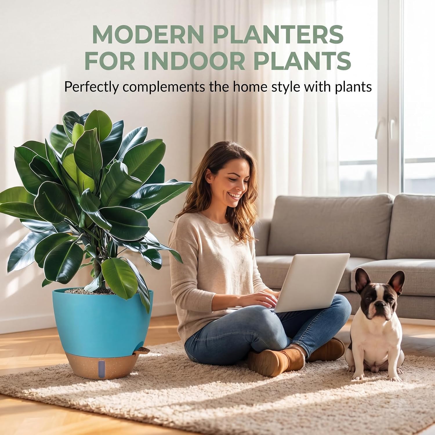 Ecolley Plant Pots 8/10/12 Inch Self Watering Pots, Set of 3 Plastic Planters with Drainage Holes and Saucers,Plastic