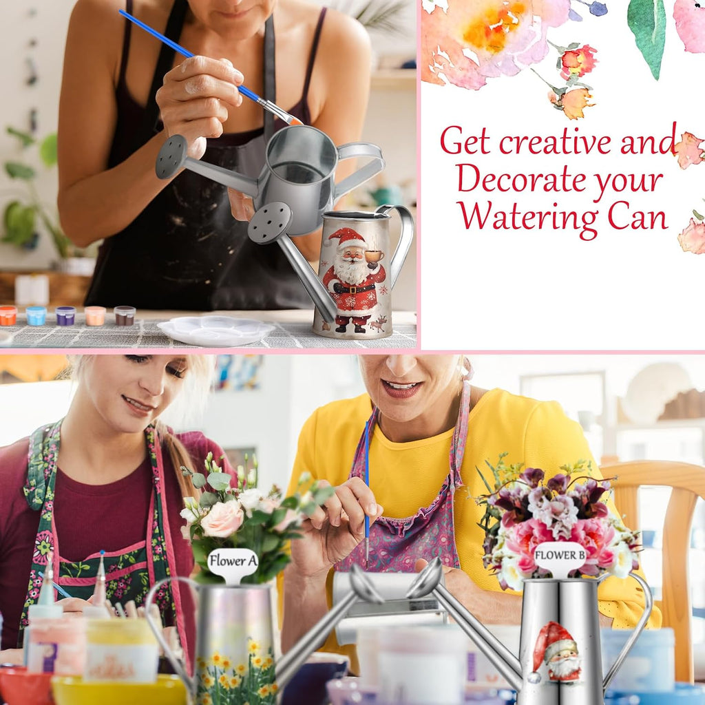 Reallnaive 6 Set Planter Watering Can Bulk DIY Flower Gardening Kit | Ready to Paint with Brushes, Metal Planters Ideal