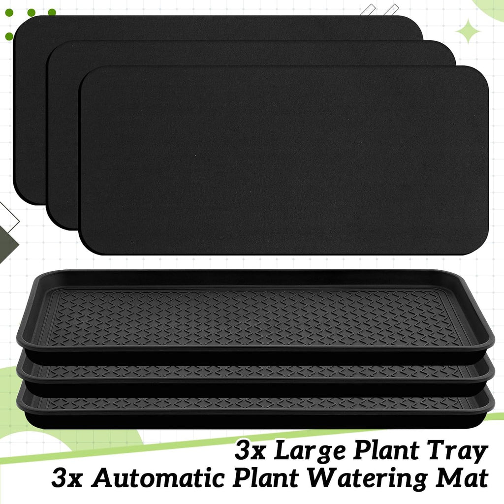 Vesici 3 Set/6 Pcs Large Square Plant Saucer, Self-Watering Trays with Mat | 30 Inch Plant Saucer, 3mm Capillary Mat