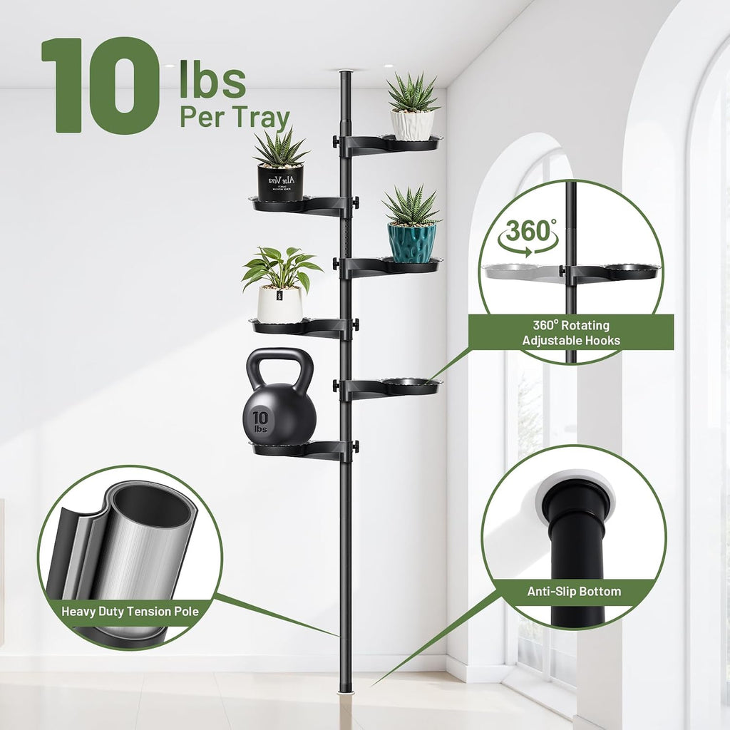 Tension Rod Plant Stand, Plant Poles for Hanging Plants Indoor, 6 Tier Tension Pole Plant Hanger, Floor to Ceiling