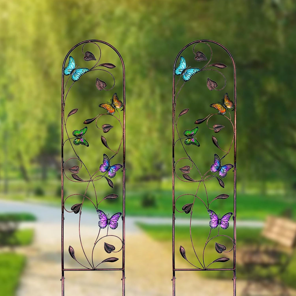 Aboxoo 2-Pack Butterfly Metal Garden Trellis, 60" Decorative Outdoor Fence | For climbing