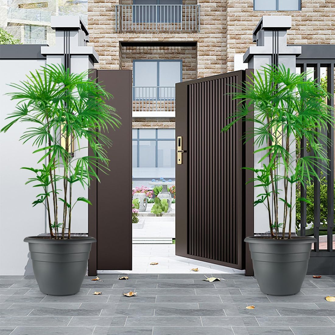 RooTrimmer 3 Pack 16 Inch Rolling Large Plant Pots | Heavy duty plastic planters with wheeled saucers and drainage