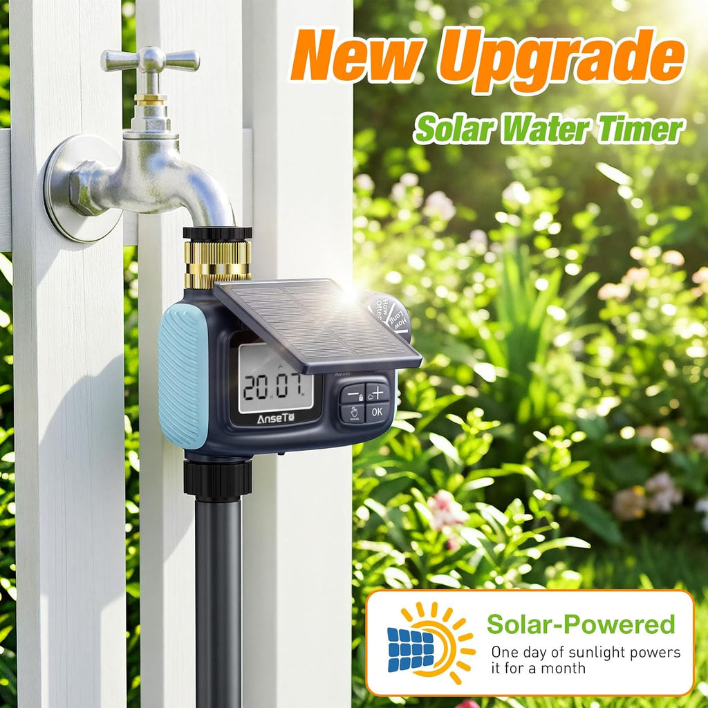 Solar Type-C Rechargeable Sprinkler Water Timer for Garden Hose Lawn | Programmable Intelligent Automatic Faucet System