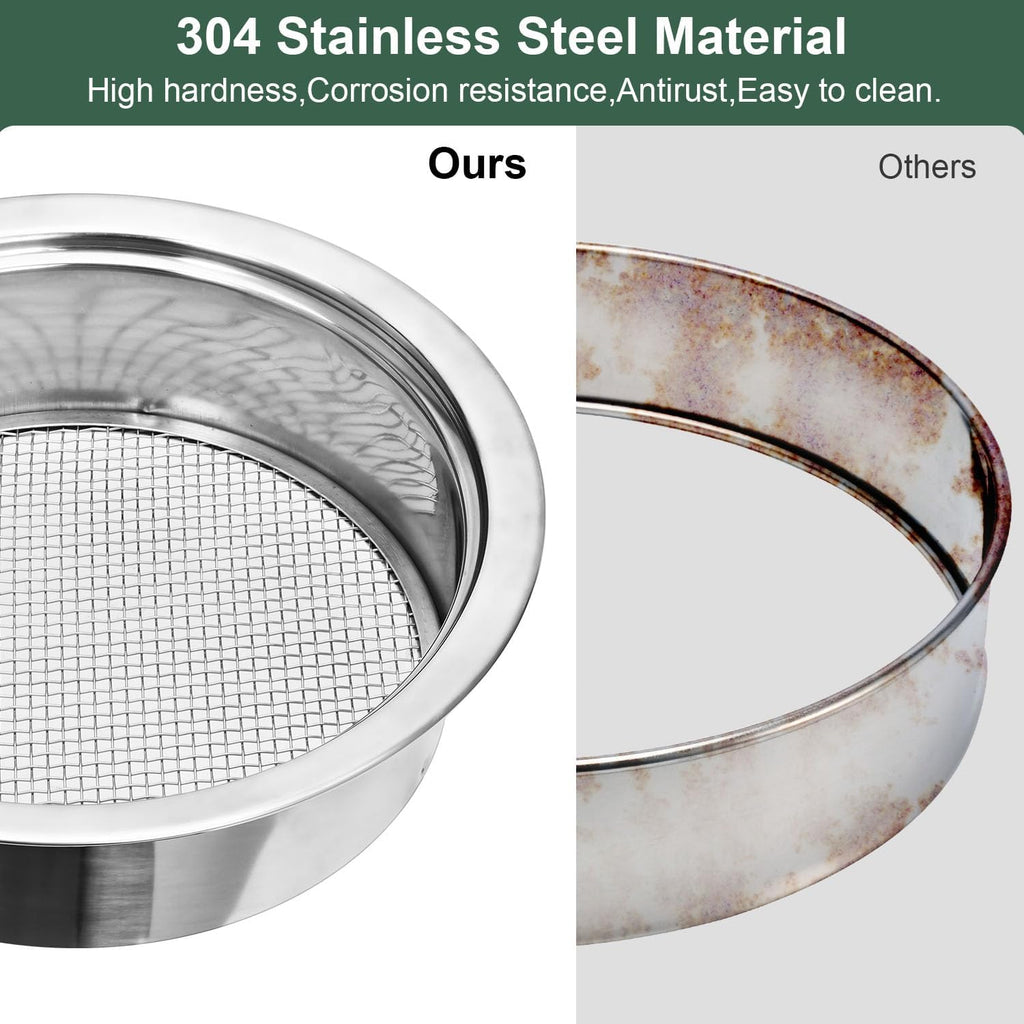 Soil Sieve Set Garden Soil Sifter Stainless Steel Mesh Sifter,Compost Sifter with 1,3,6,9,12mm Sieve Mesh and Bonsai