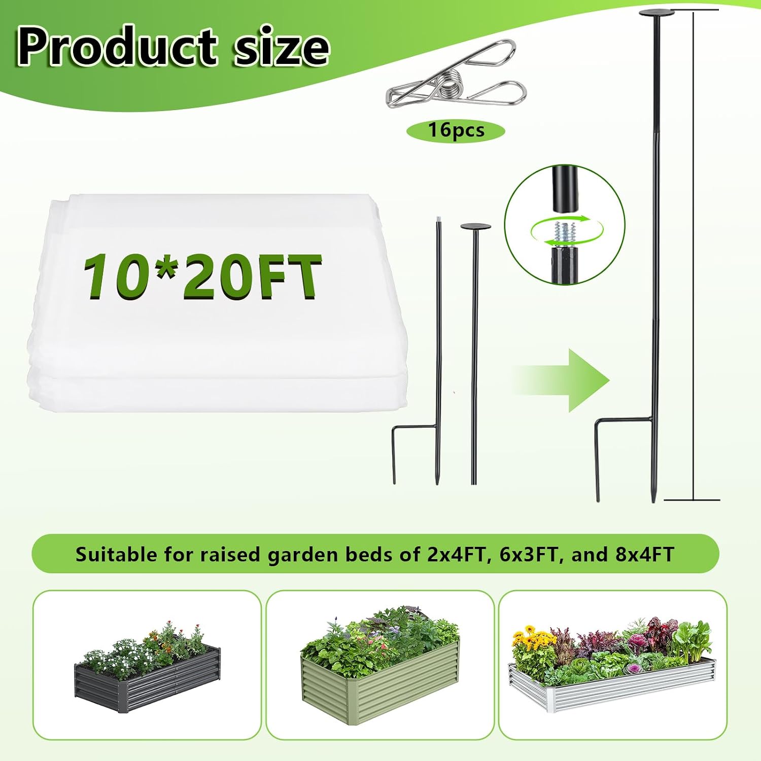 8 Pack 2.7ft Metal Garden Netting Covers Kit for Raised Beds | Includes Sturdy Outdoor Garden Stake Netting Support