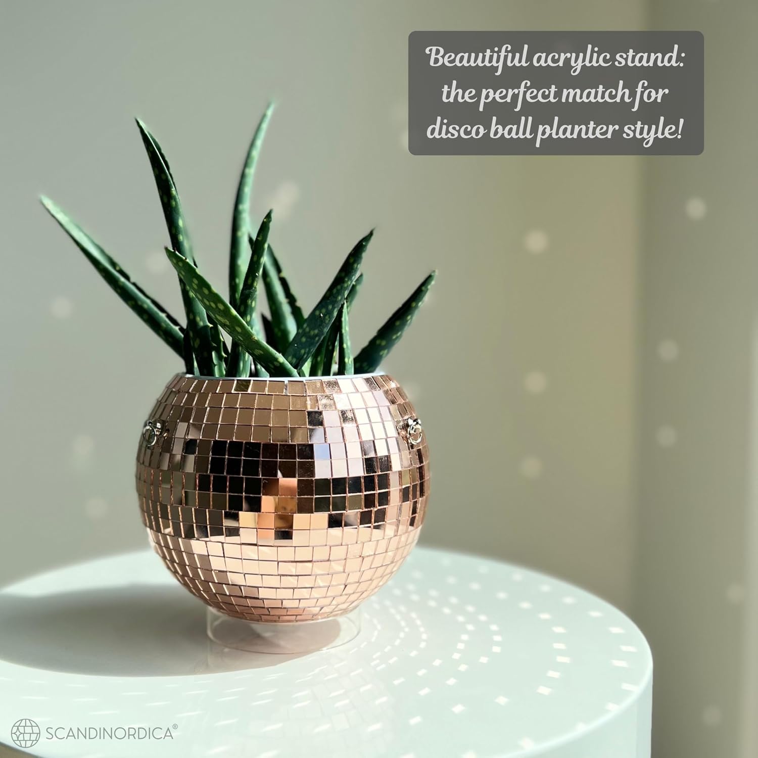 Disco Ball Planter – Value Package: Mirror Disco Planter with Chain, Macrame Hanger and Acrylic Stand for Desk