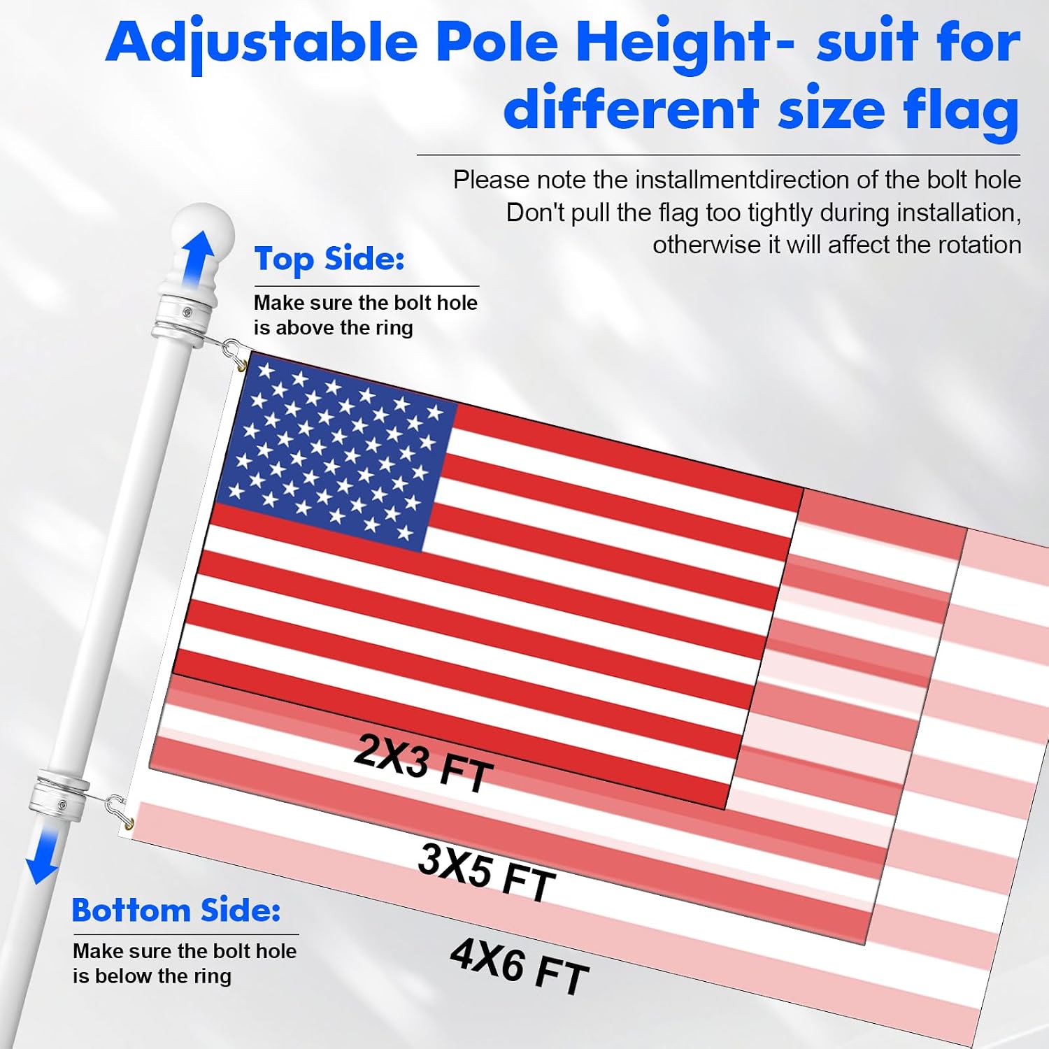 Anovo Flag Pole Kit- Upgraded Holder, Stainless Steel 5 FT Flag Poles with1 Inch Metal 360° Rotating Flag Pole Rings