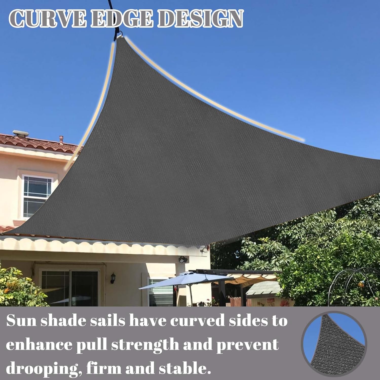 Cool Area Sun Shade Sail for Patio Backyard, Rectangle 12x16ft, Dark Grey | 95% UV Protection. 85%-90% Shading Rate.