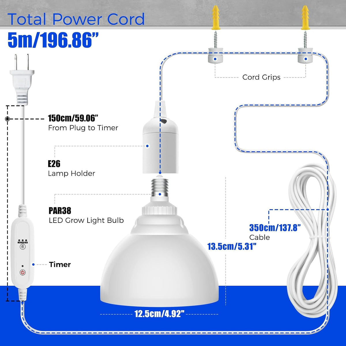 Barrina Hanging Grow Light Bulbs for Indoor Plant, 25W Full Spectrum, Timer | 4H/9H/14H, Hanging Grow Light Bulbs for