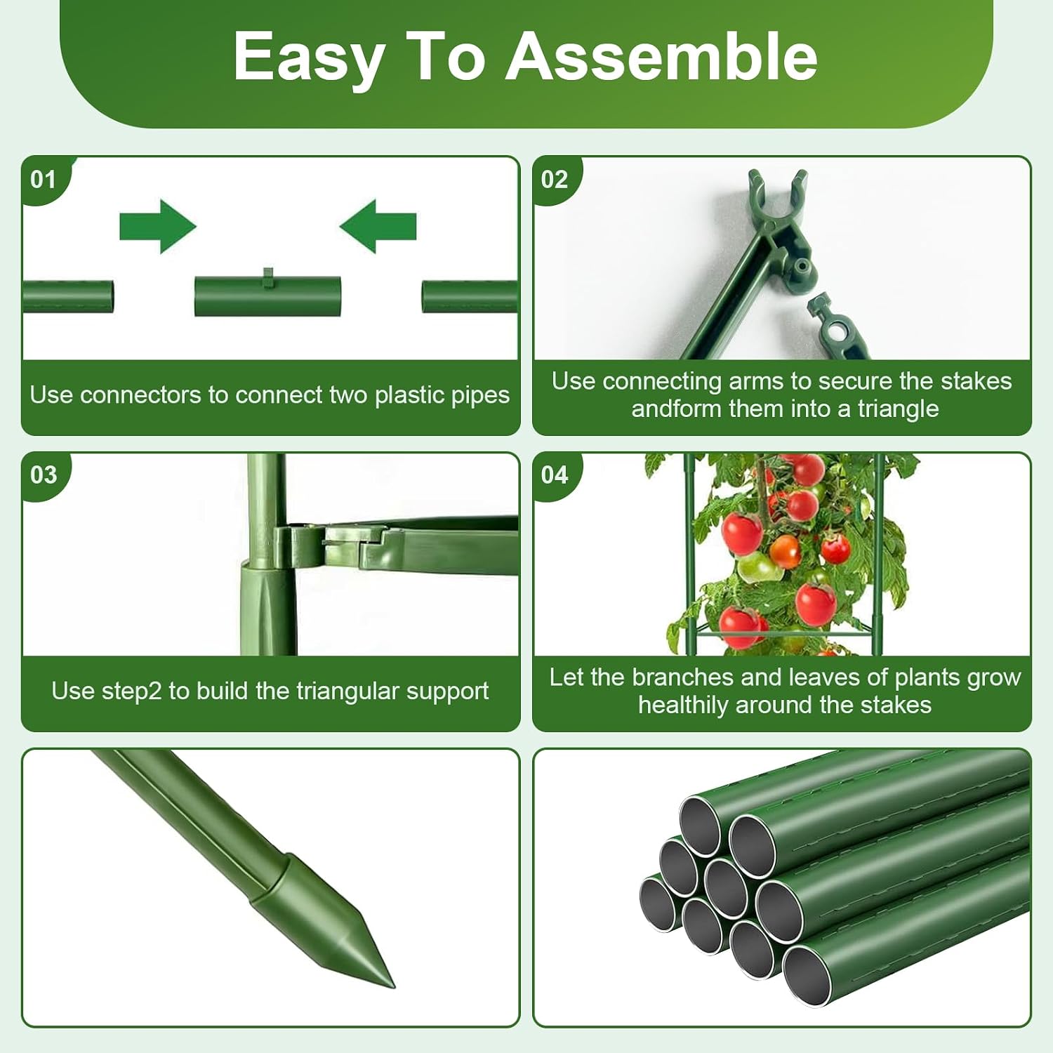 3 Pack Tomato Cage with 10 Gallon Grow Bags, 48" Height Adjustable Tomato Trellis with 65Ft Twist Tie, Heavy Duty