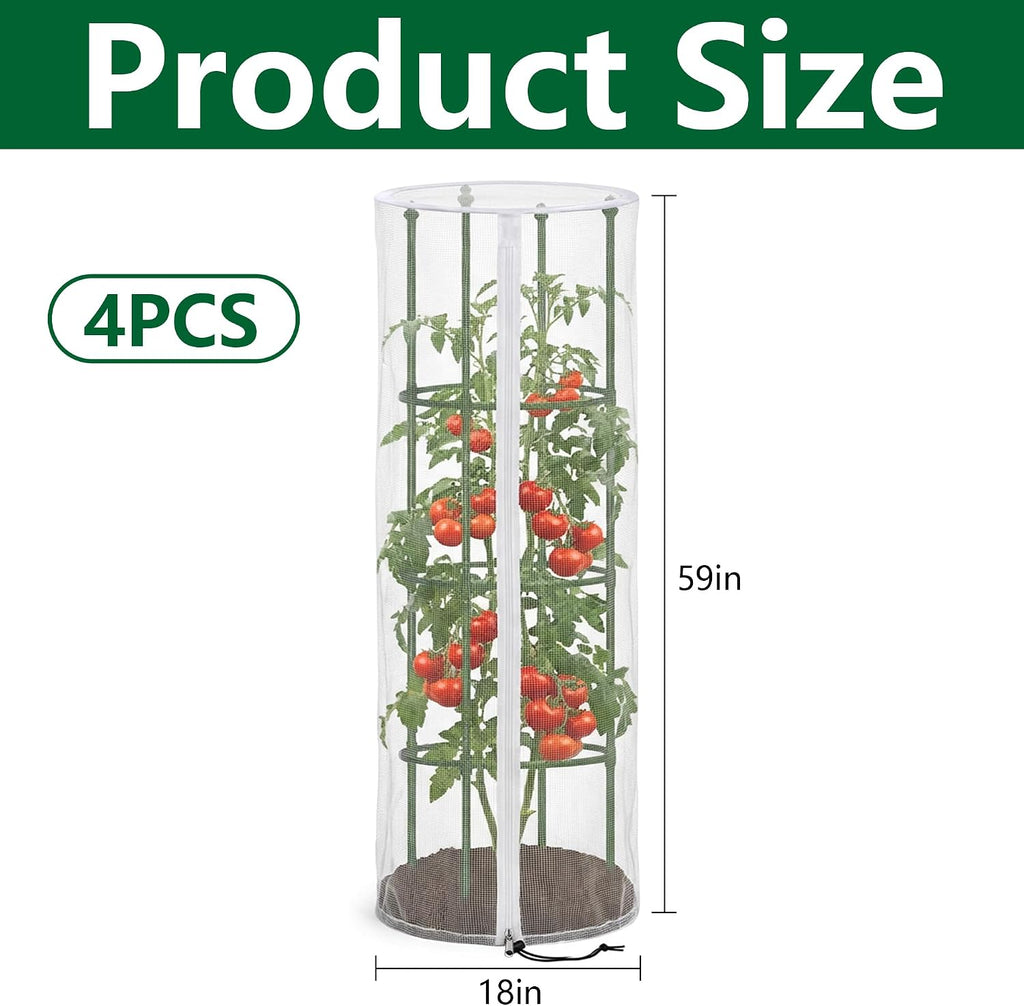 4 Pcs Garden Bird Netting Cover for Round Tomato Cage, 59" x 18" Tomato Trellis Insect Barrier Protection Mesh, Plant