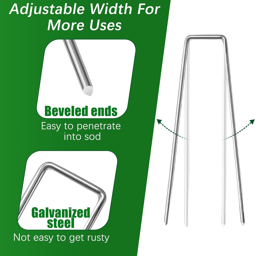 500 Pack Landscape Staples 6 Inch 11 Gauge Garden Stakes | Galvanized Garden Staples Pins Anti-Rust Ground Stakes for