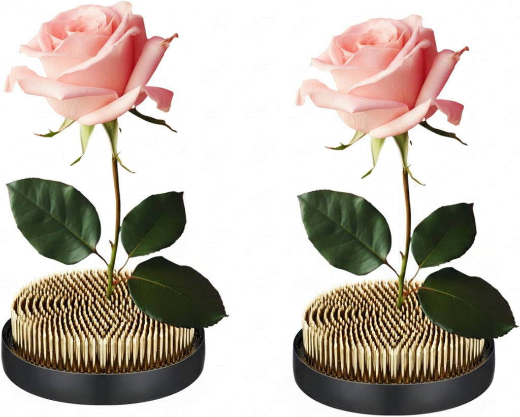 Sliner 2 Pcs 4 x 0.59 Inch Floral Frogs Round Brass Flower Holder, Gold