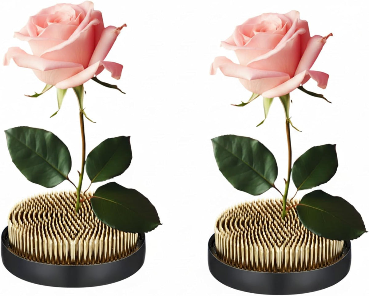 Sliner 2 Pcs 4 x 0.59 Inch Floral Frogs Round Brass Flower Holder, Gold