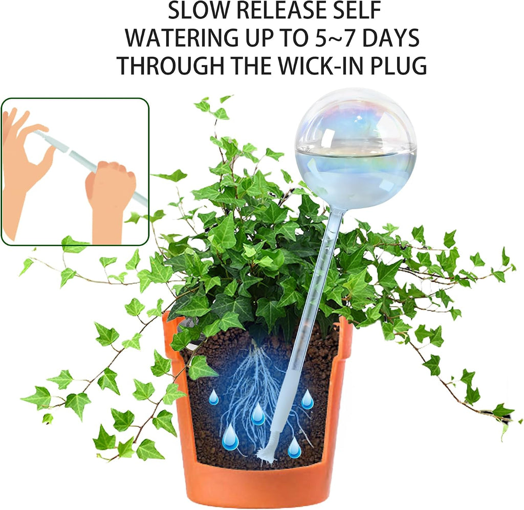 Glass Self Watering Globes,Automatic Plant Waterer for Vacation & Daily | Rainbow Gradient Glass Spikes,6.5oz Self