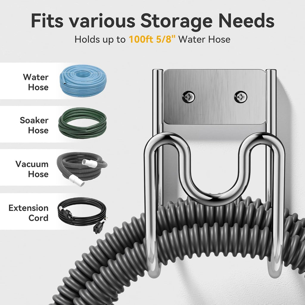 Garden Hose Holder Wall Mount - SS304 Stainless Steel Water Hose Hanger Heavy Duty Rack for Extension Cords Vacuum Hose