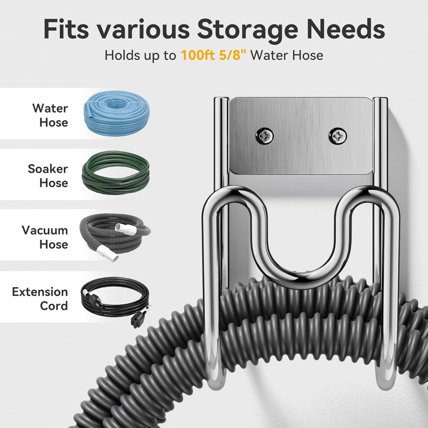 Garden Hose Holder Wall Mount - SS304 Stainless Steel Water Hose Hanger Heavy Duty Rack for Extension Cords Vacuum Hose