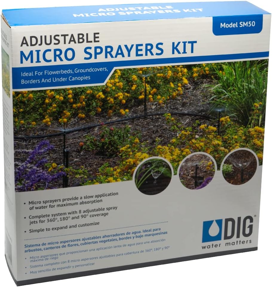 DIG SM50 Adjustable Micro Sprayer 46 Piece Kit for Gardens - Versatile and Efficient Watering up to 500 sq. ft.