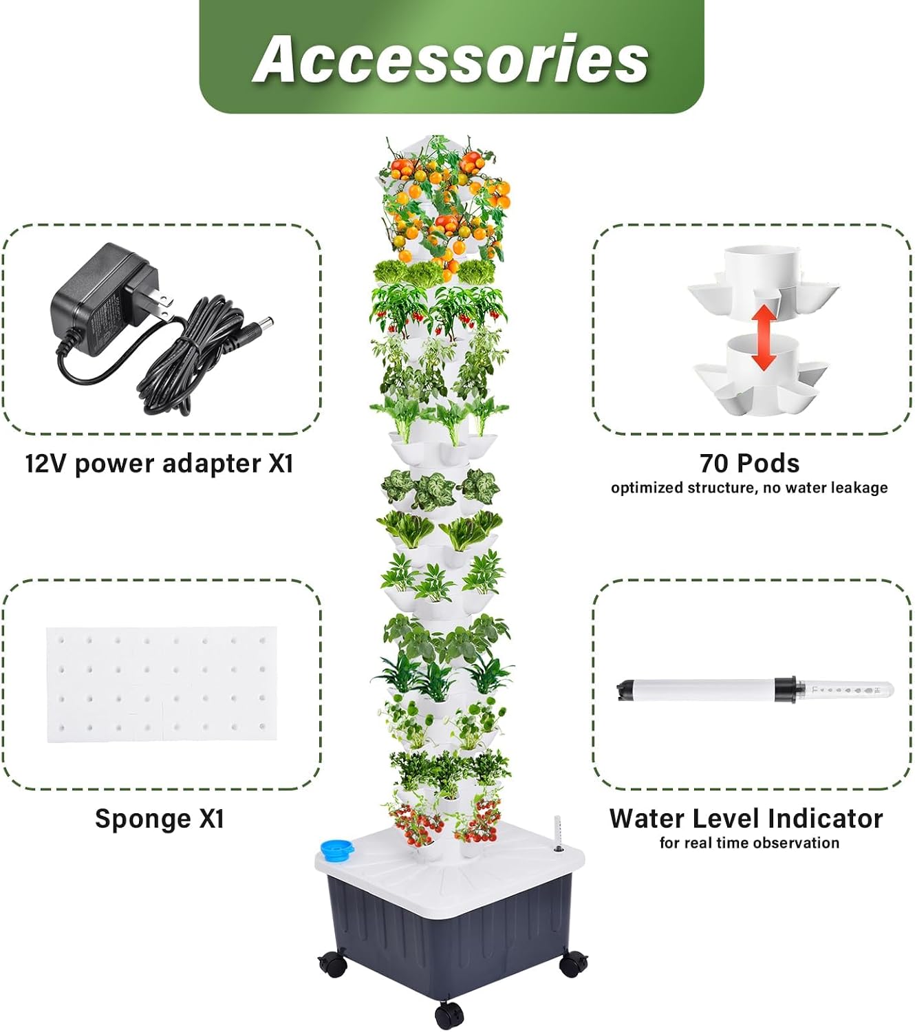 14 Layer Hydroponic Tower 70 Slot Vertical Garden Grow Kit | 14-Layer hydroponic tower 70-slot vertical garden kit with