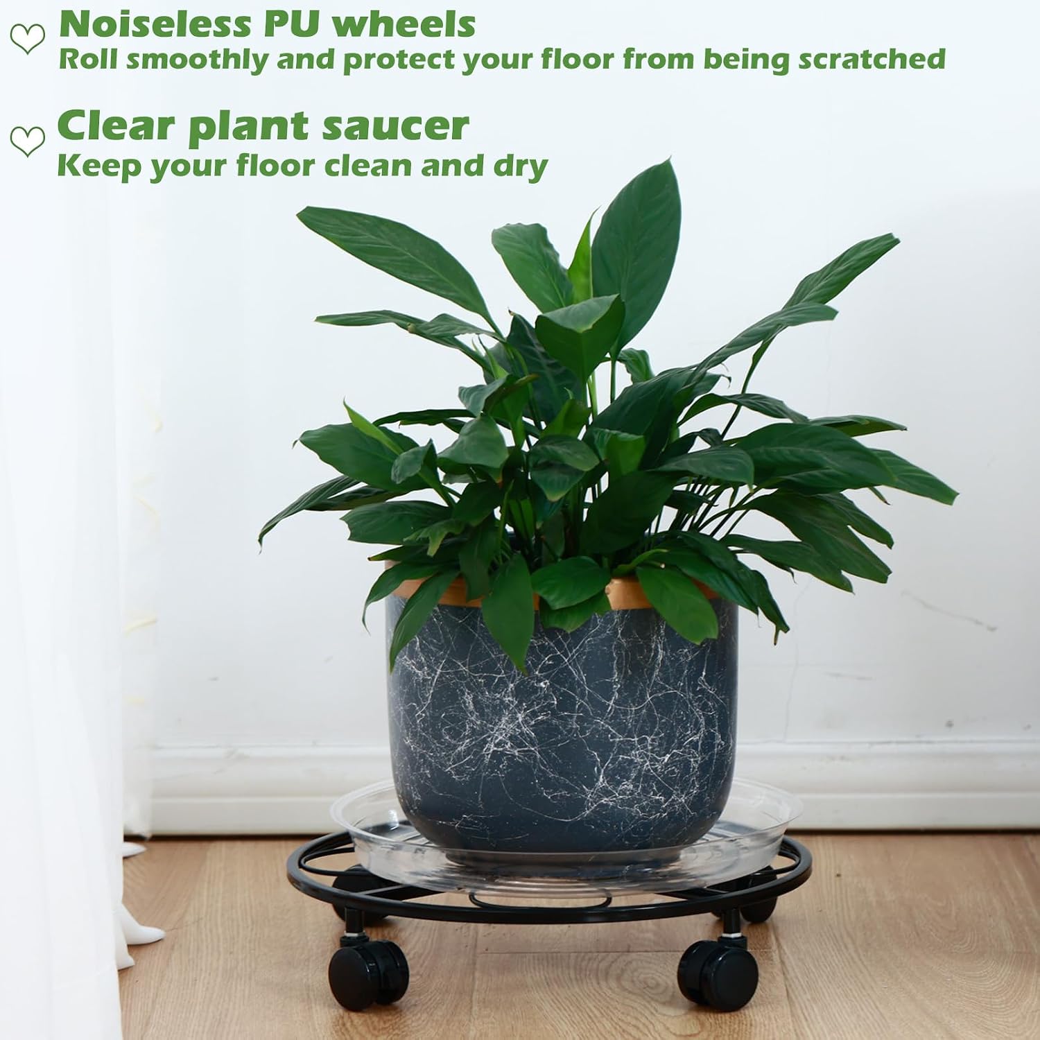 5 Packs 12 inches Large Metal Plant Caddy with Wheels Round Planter Dolly Pot Mover Rollers Wrought Iron Rolling Plant
