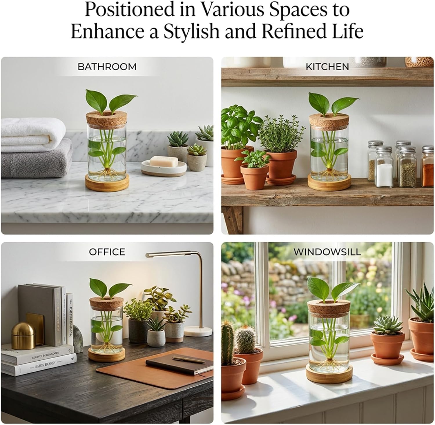 16 Pcs Propagation Vases with Bamboo Stand and Hole Lid, Glass Plant Propagation for Plants Water Hydroponic Desktop