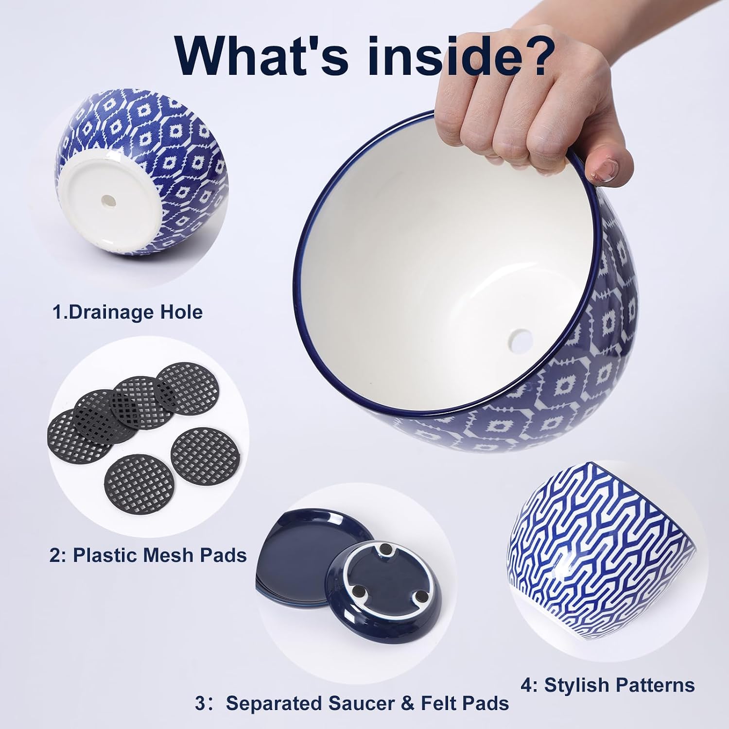 Selamica Ceramic Plant Pots, Indoor Flower Pots for Indoor Plants, 3.5+4.6+5.5 Planters with Drainage Hole & Saucer