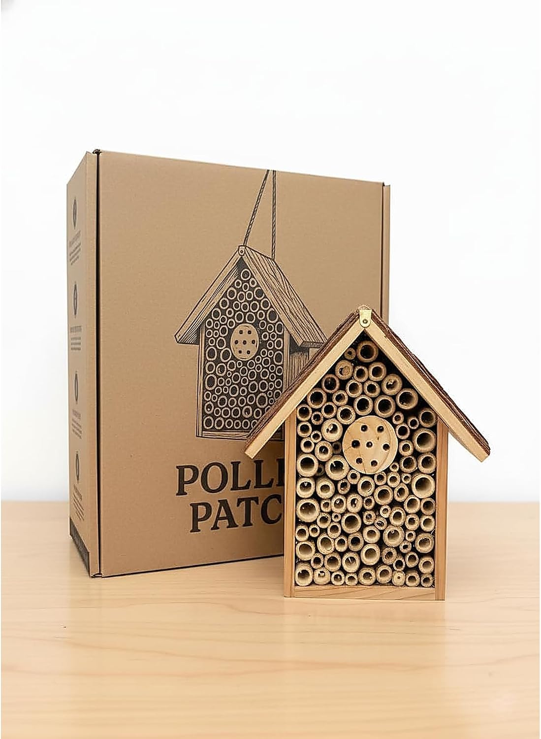 Redwood Mason Bee House - Solitary Bee Hotel & Wooden Pollinator House | Leafcutter Bee Hive with Easy-Hang Jute Rope