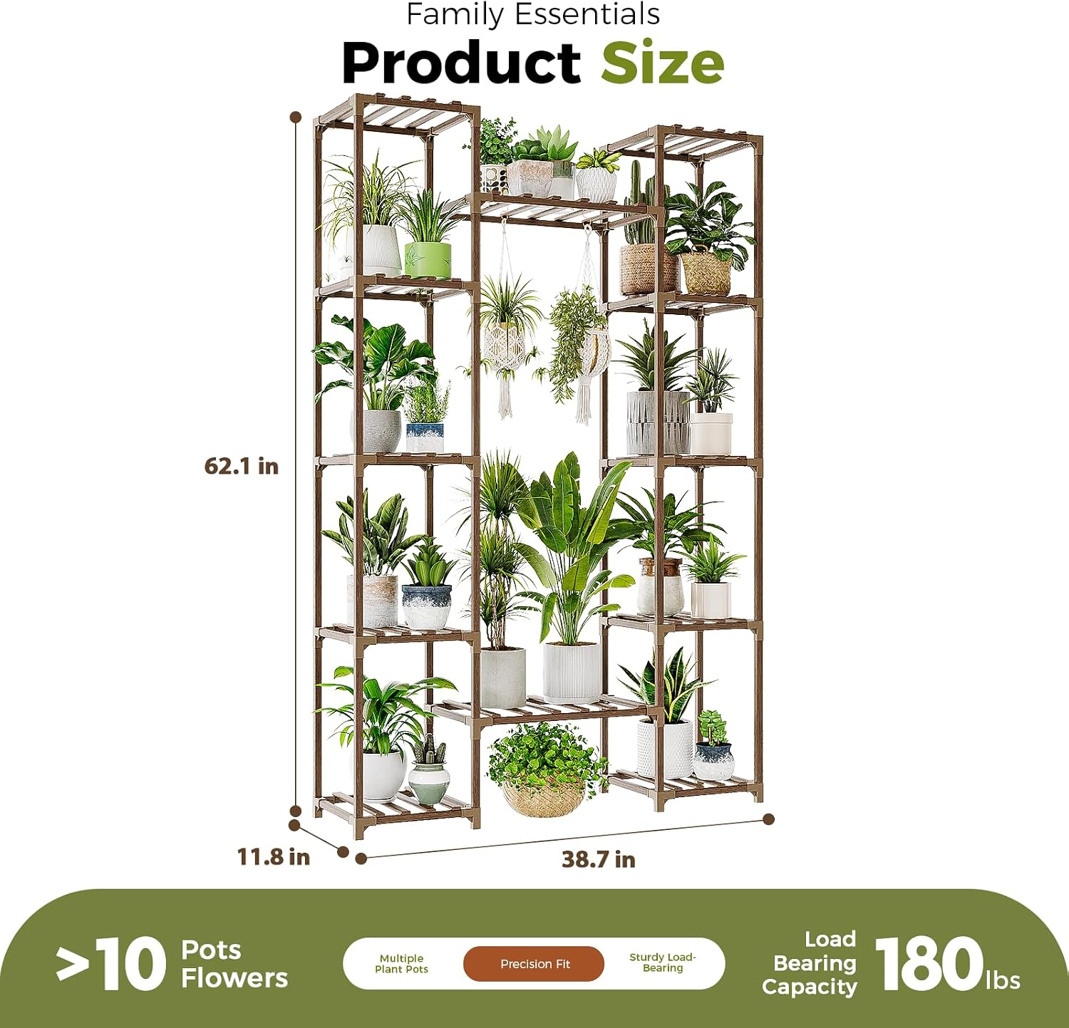 Bamworld Plant Stand Indoor Outdoor 12 Tier Tall Large Wood Plant Shelf | Widened Multi Tier Flower Stands Garden