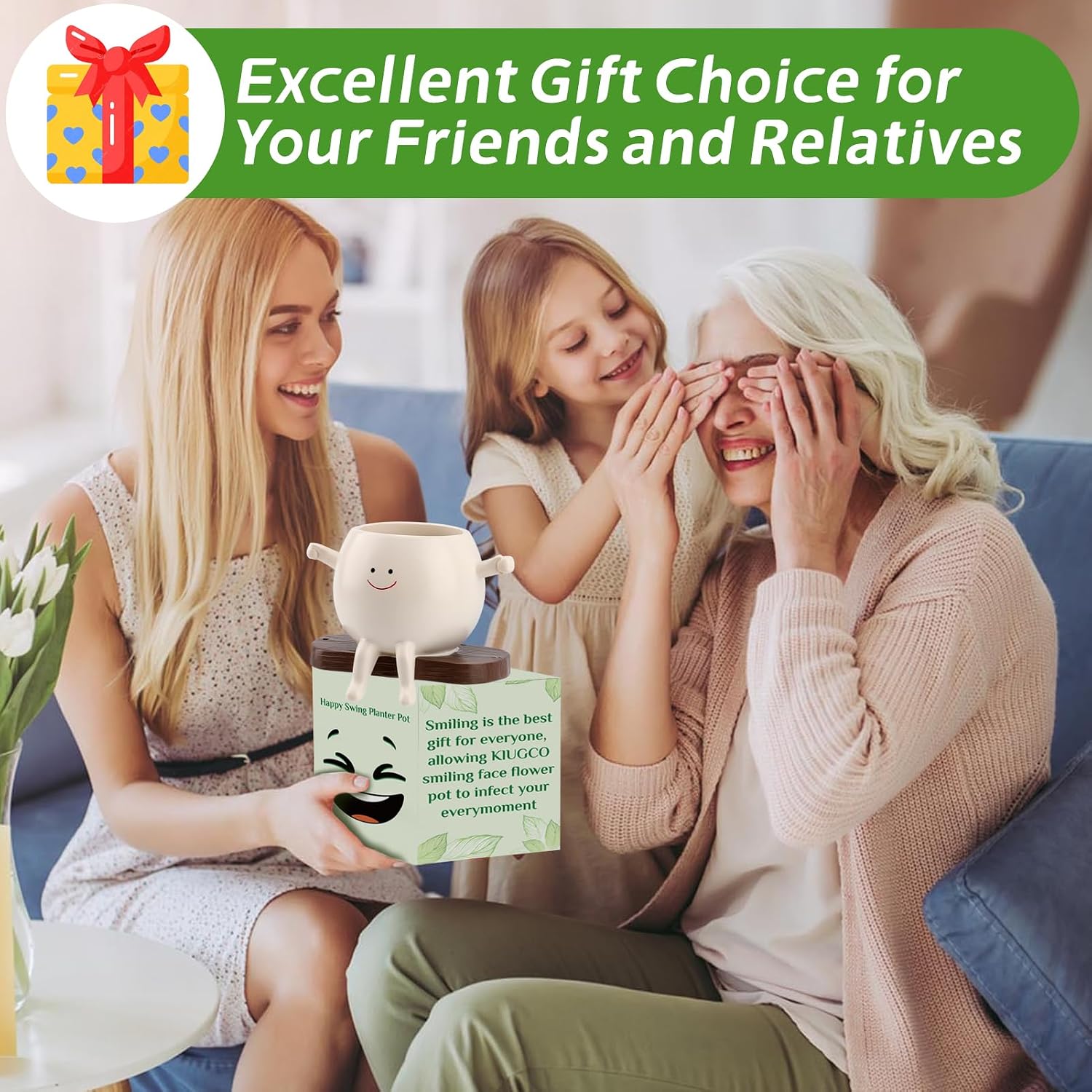 Large Glossy Swing Smiley Face Planter Pot Head, Hanging Planter for Indoor Outdoor Plants, Cute Hanging Flower Pot for