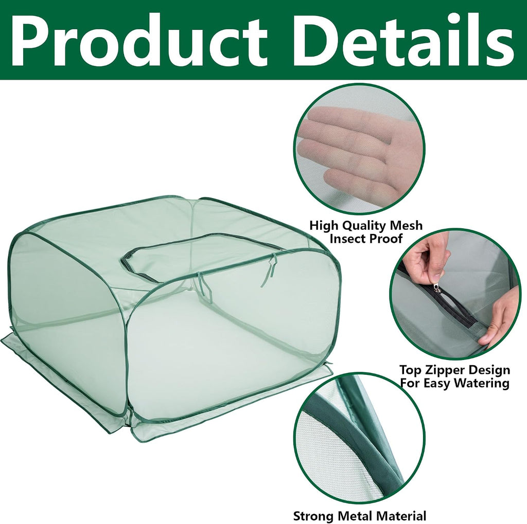 2 Pcs Pop Up Mesh Plant Cover, 35" x 35" x 27.5" Foldable Plant Protector Mesh Plant Enclosure, Garden Net Cage Guard
