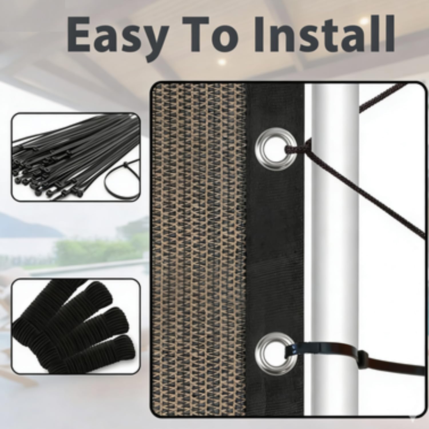EMERIT 90% Sun Shade Cloth, 10' X 14' Pergola Shade Cover Canopy, 50 MPH Wind-Resistant Tarp with Reinforced Stainless