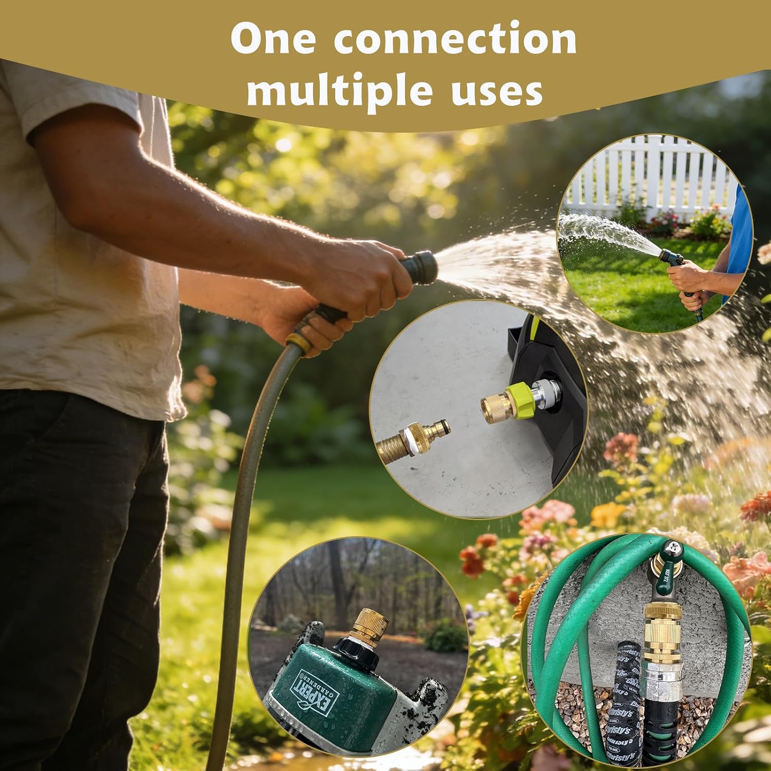 3/4 Inch GHT Solid Brass Garden Hose Quick Connect Fittings, Water Hose Connectors with Leak-Proof Seal for Outdoor