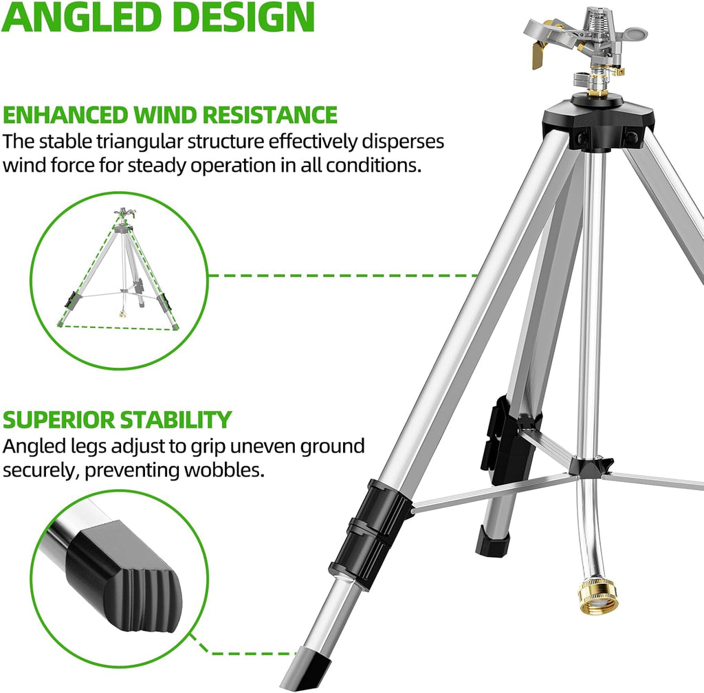 SPECILITE Brass Impact Sprinkler on Tripod Base, Waters up to 90ft, 50 inch | Heavy Duty Metal, 360 Degree Irrigation