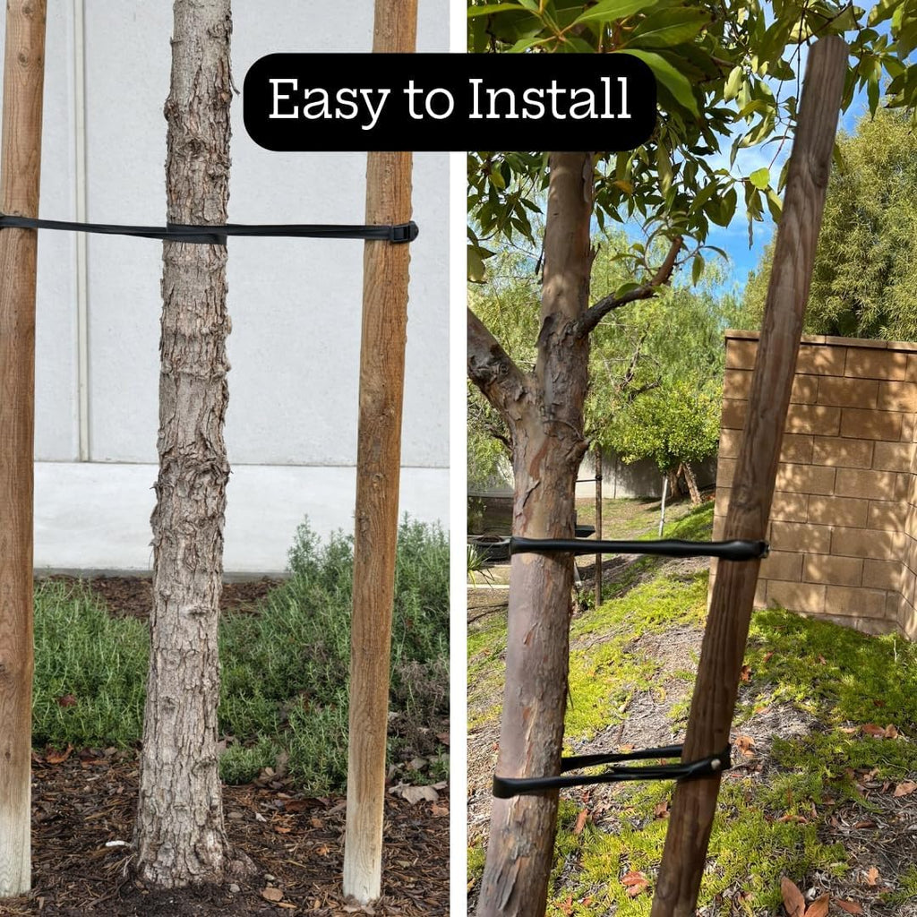 Tree Ties with Complimentary Nail, 32 Inch Black Heavy Duty Ties for Plant Support and Landscaping, 10 Pack