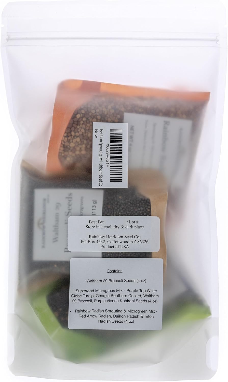 Heirloom Sprouting & Microgreen Seed Variety Pack | Contains Waltham 29 Broccoli Sprouting Seeds, Rainbow Radish