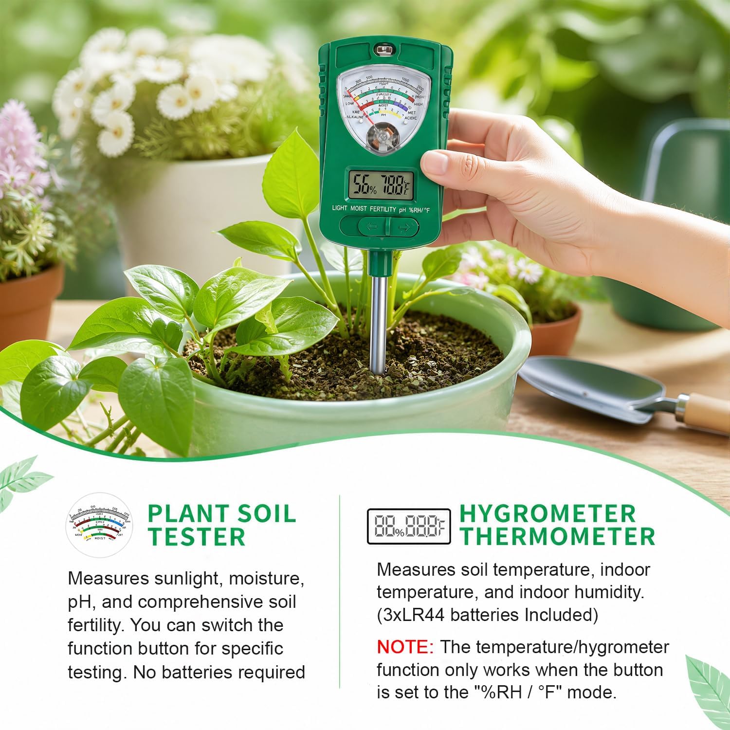7-in-1 Soil Test Kit with 90° Rotatable Head, Soil Tester for Moisture/pH/Light Intensity/Fertility, Digital Screen for