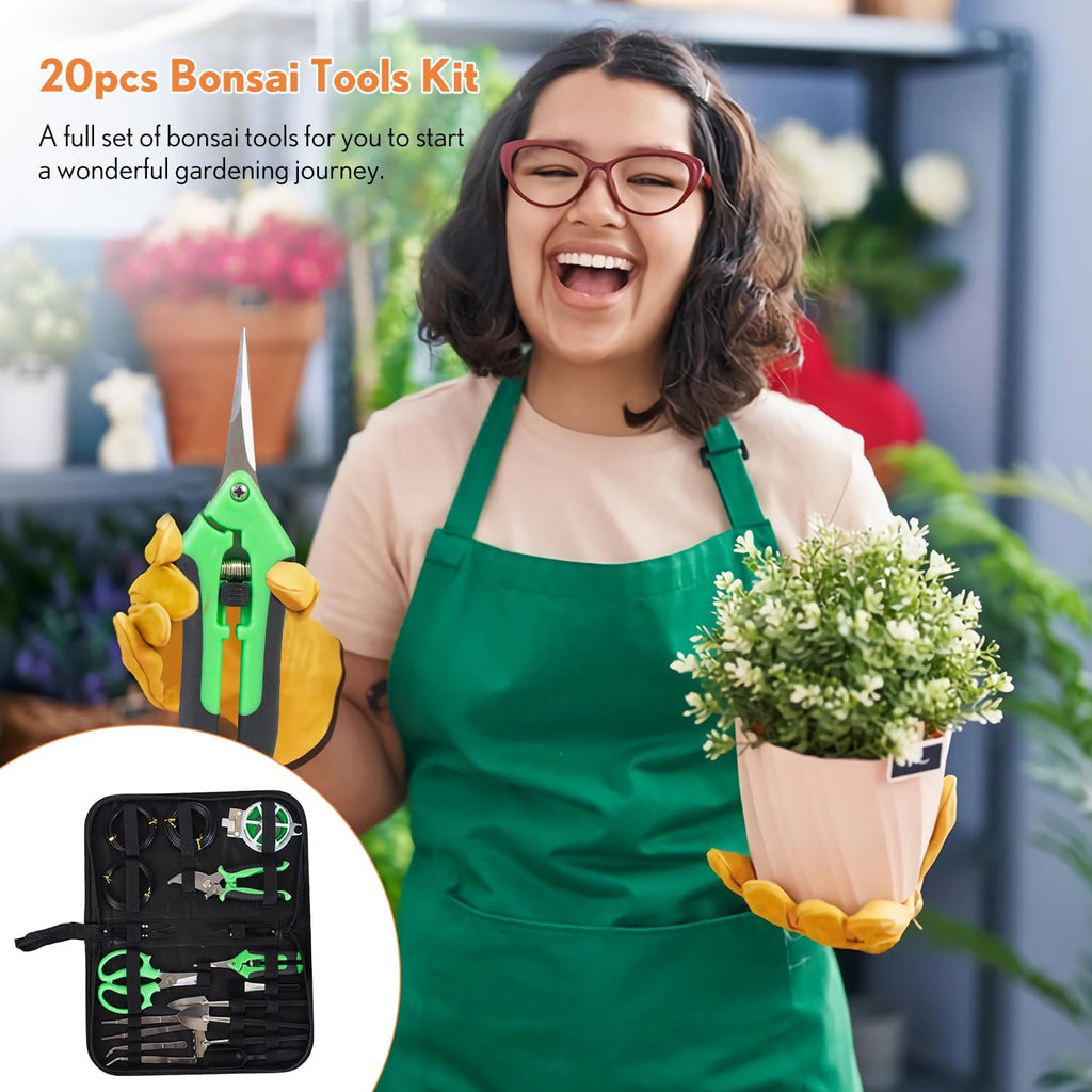 Bonsai Tools Kit 20 Pcs Garden Tools Set for Starters, Gardening Gifts for Women Men Includes Bonsai Wire Kit, Plant