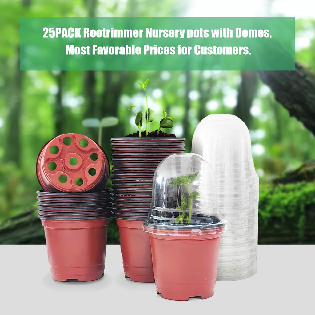 RooTrimmer Plant Nursery Pots with Humidity Domes, 50 Sets 4 Inch Soft Nursery Pots Quality Ones (50 Red Pots + 50